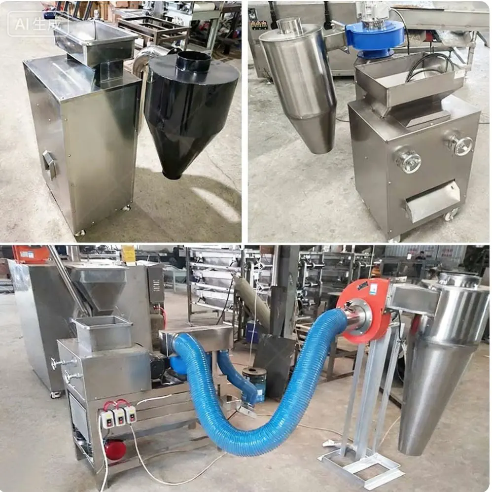 Factory views of cocoa bean cracking and shell separation equipment