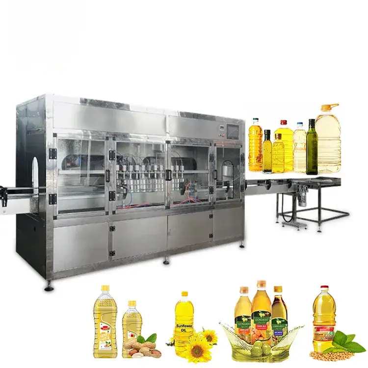 Edible oil filling line with multiple filling heads