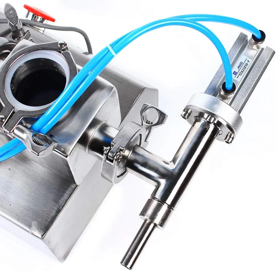 Pneumatic piston filler valve and sauce filling nozzle