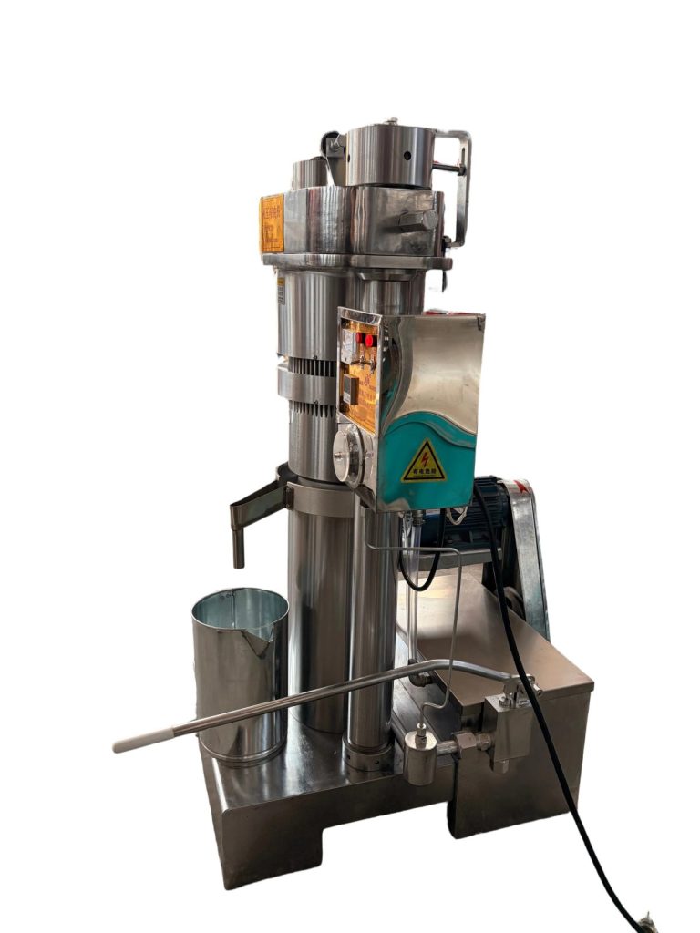 Side view of Korean-type hydraulic oil press controls and motor