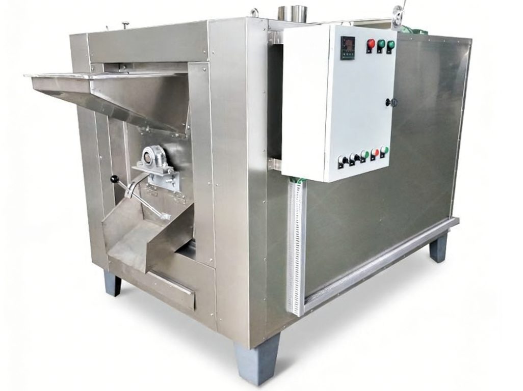 Stainless steel rotating drum cocoa bean roasting machine