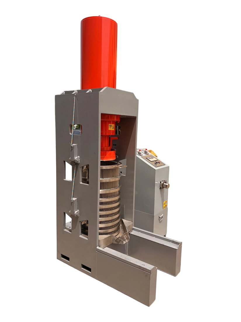 Cold-press hydraulic oil press machine showing the cylinder, ram and barrel