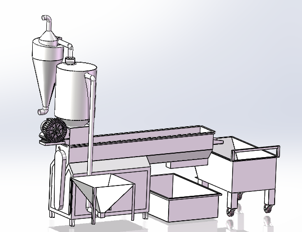 Layout drawing of a sesame washing system with feeding, washing, separation, and draining sections